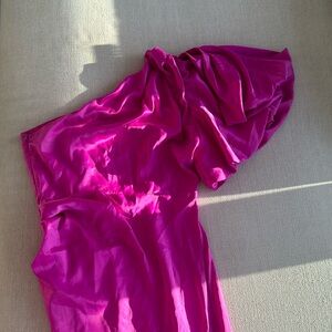 One shoulder balloon sleeve satin dress